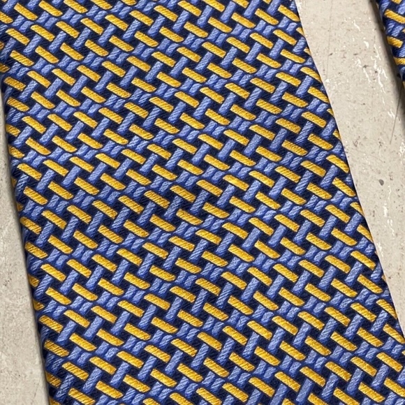 Bolgheri 100% Silk Mens Neck Tie; Made in Italy; Blue/Yellow Basketweave Pattern - Picture 6 of 9